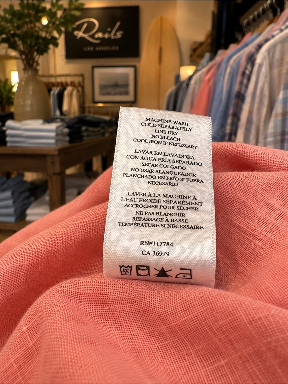 NWT Rails Mykonos Agate Linen Rayon Shirt Coral Pink Men’s Large MSRP $148 - Picture 8 of 11